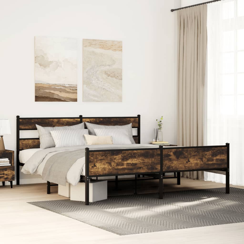 Bedframe zonder matras metaal gerookt eikenkleurig 180x200 cm is nu te koop bij PeponiXL, paradijselijk wonen!