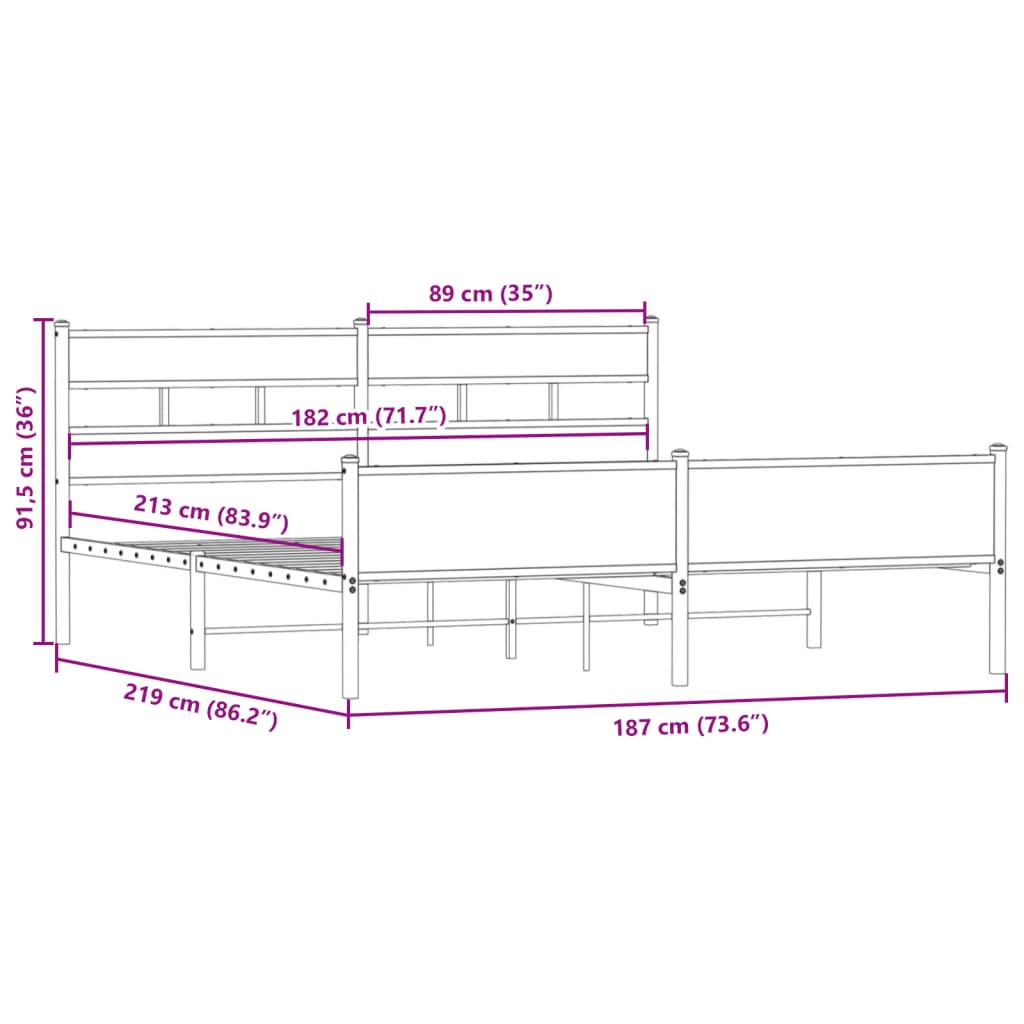 Bedframe zonder matras metaal gerookt eikenkleurig 183x213 cm is nu te koop bij PeponiXL, paradijselijk wonen!