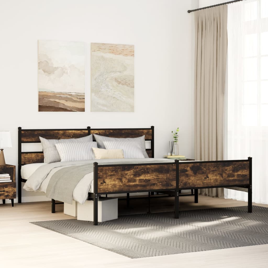 Bedframe zonder matras metaal gerookt eikenkleurig 200x200 cm is nu te koop bij PeponiXL, paradijselijk wonen!