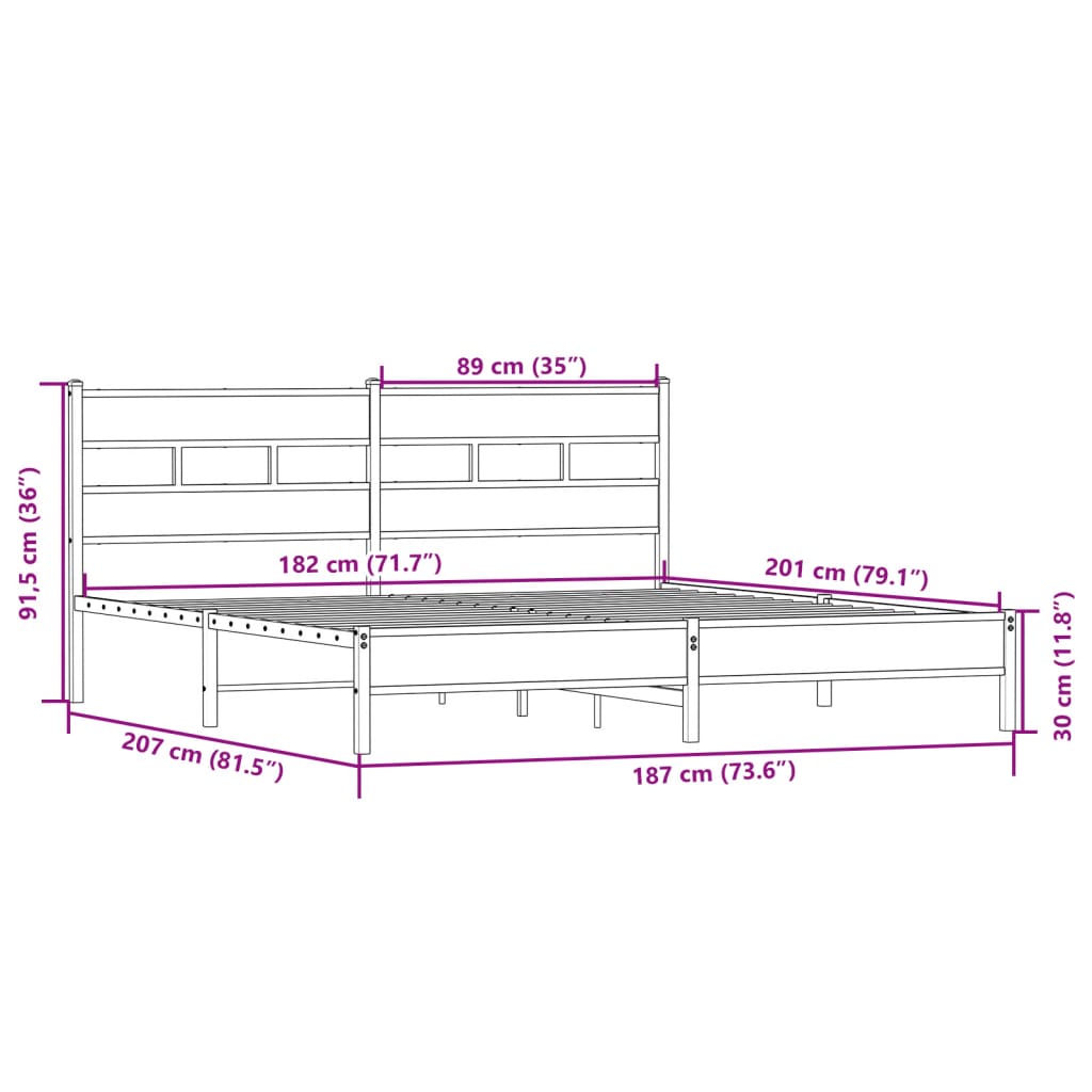 Bedframe zonder matras metaal sonoma eikenkleurig 180x200 cm is nu te koop bij PeponiXL, paradijselijk wonen!