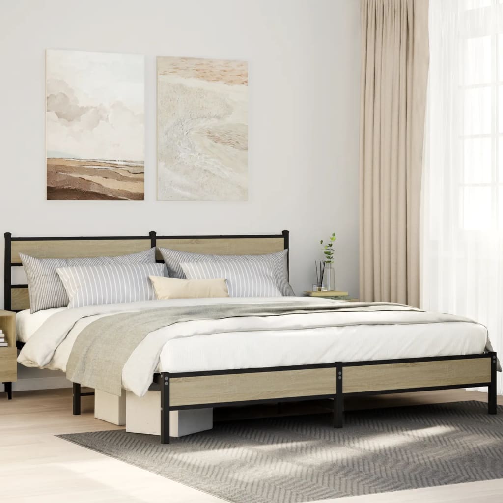 Bedframe zonder matras metaal sonoma eikenkleurig 180x200 cm is nu te koop bij PeponiXL, paradijselijk wonen!