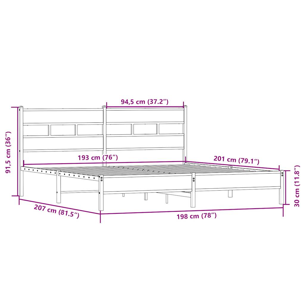 Bedframe zonder matras metaal sonoma eikenkleurig 193x203 cm is nu te koop bij PeponiXL, paradijselijk wonen!