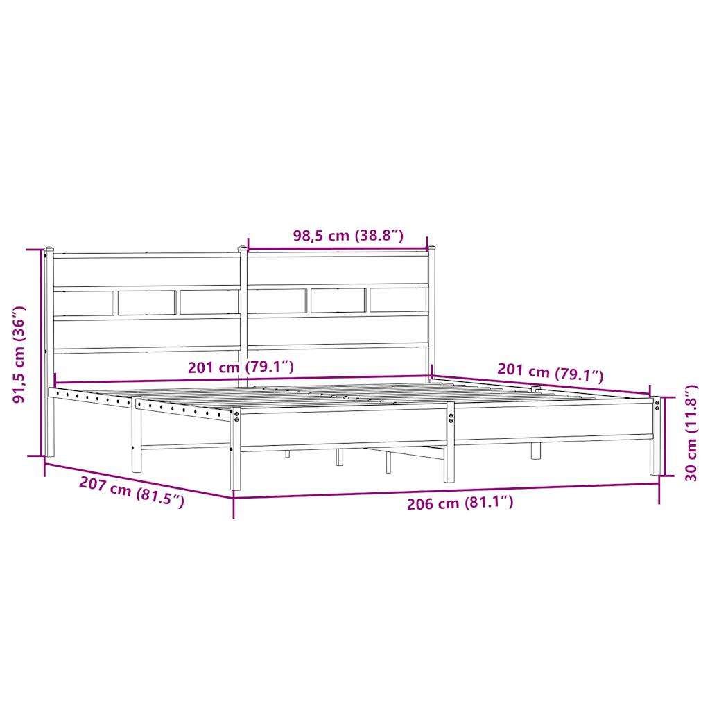 Bedframe zonder matras metaal sonoma eikenkleur 200x200 cm is nu te koop bij PeponiXL, paradijselijk wonen!