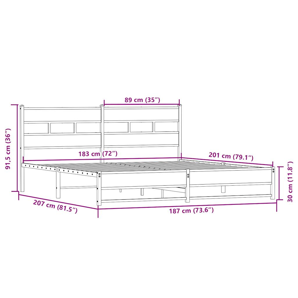 Bedframe zonder matras metaal sonoma eikenkleurig 180x200 cm is nu te koop bij PeponiXL, paradijselijk wonen!