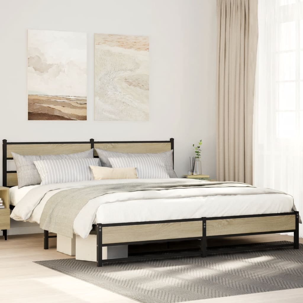 Bedframe zonder matras metaal sonoma eikenkleurig 180x200 cm is nu te koop bij PeponiXL, paradijselijk wonen!