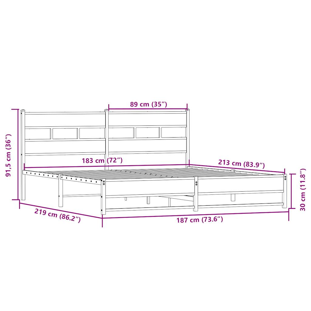 Bedframe zonder matras metaal sonoma eikenkleurig 183x213 cm is nu te koop bij PeponiXL, paradijselijk wonen!