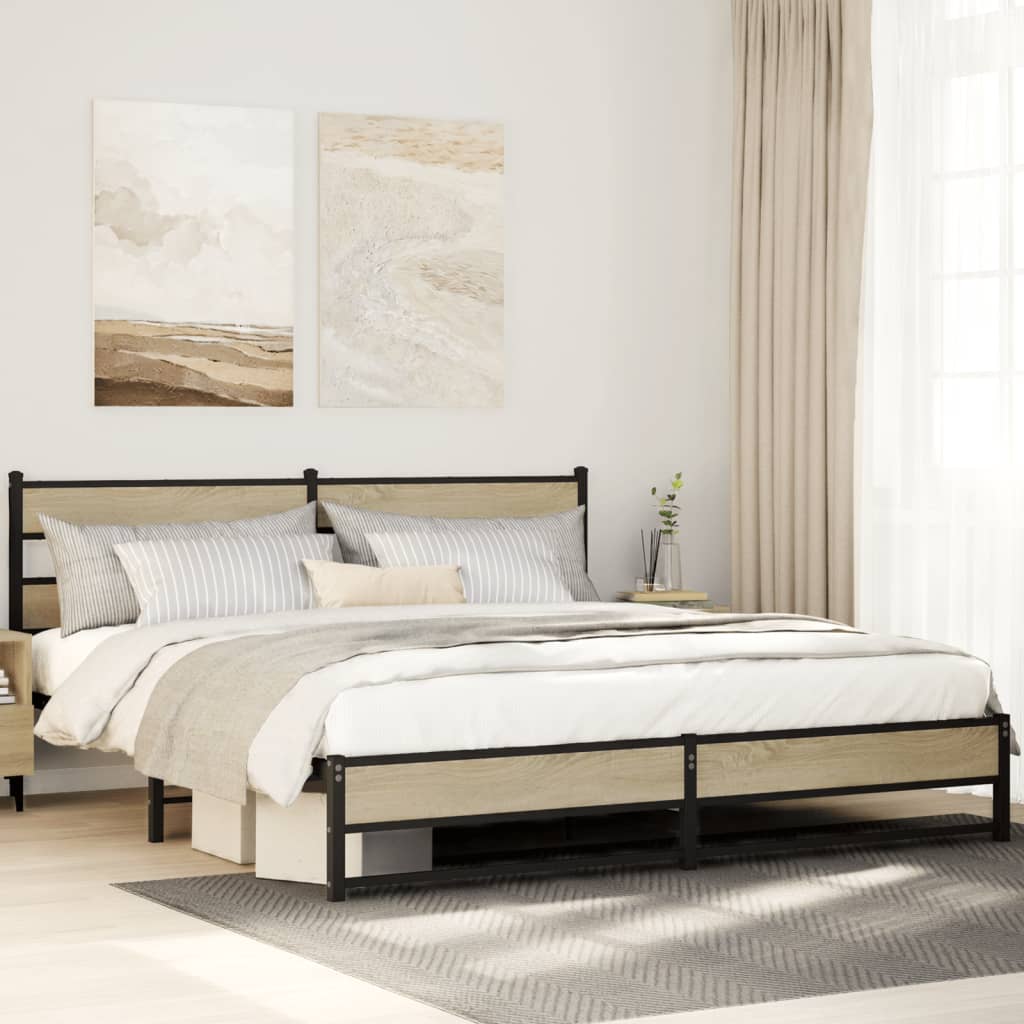 Bedframe zonder matras metaal sonoma eikenkleur 200x200 cm is nu te koop bij PeponiXL, paradijselijk wonen!