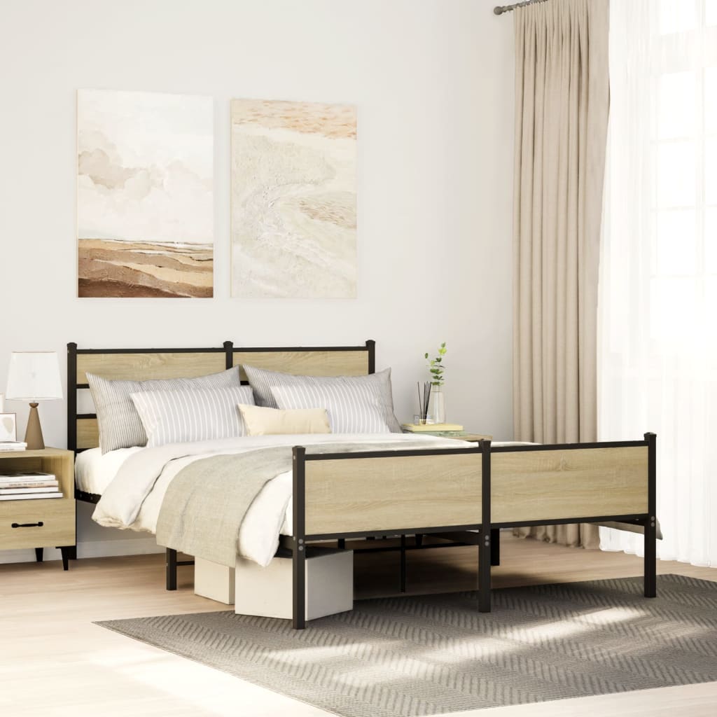 Bedframe zonder matras metaal sonoma eikenkleurig 160x200 cm is nu te koop bij PeponiXL, paradijselijk wonen!