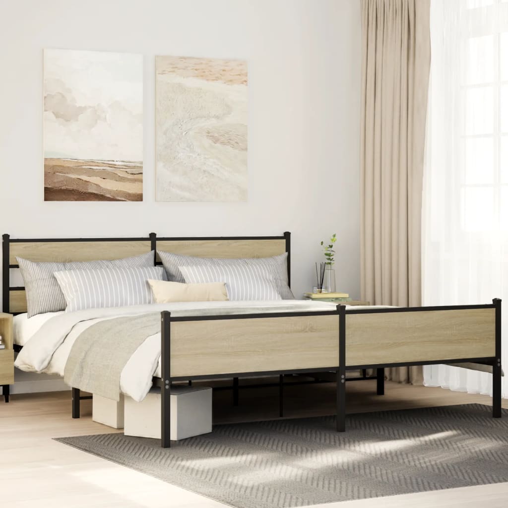 Bedframe zonder matras metaal sonoma eikenkleurig 193x203 cm is nu te koop bij PeponiXL, paradijselijk wonen!