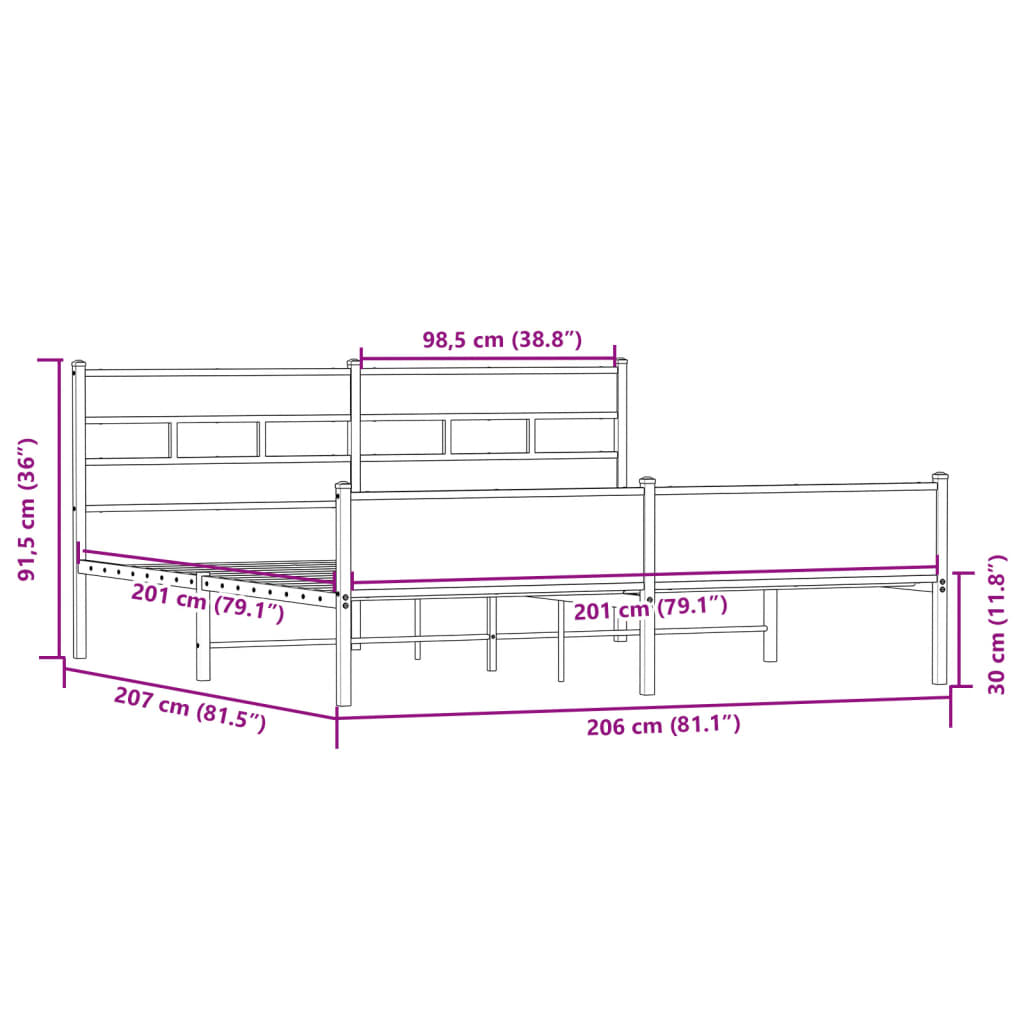 Bedframe zonder matras metaal sonoma eikenkleur 200x200 cm is nu te koop bij PeponiXL, paradijselijk wonen!