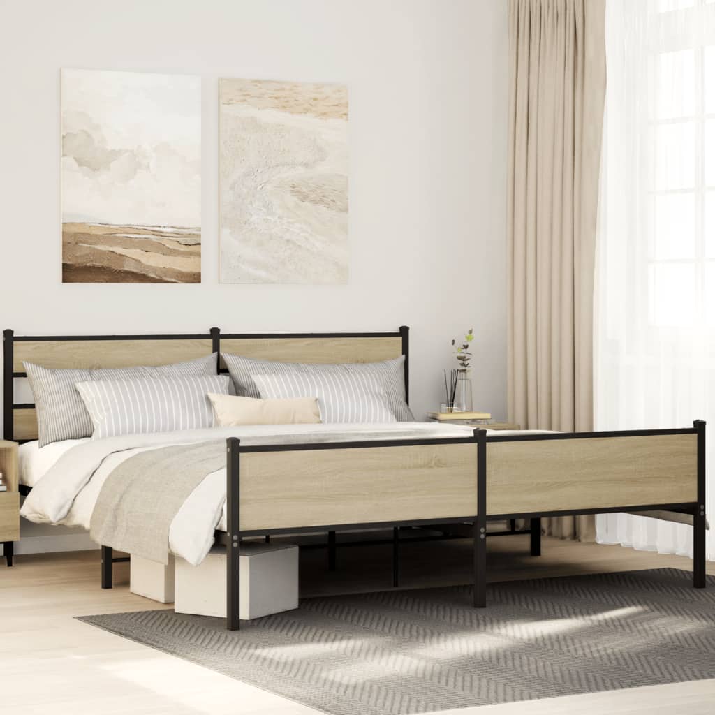 Bedframe zonder matras metaal sonoma eikenkleur 200x200 cm is nu te koop bij PeponiXL, paradijselijk wonen!