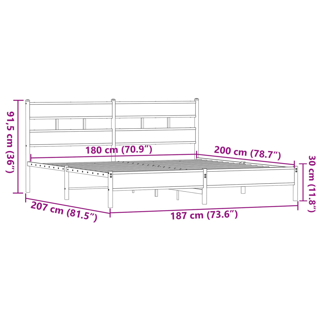 Bedframe zonder matras metaal bruin eikenkleur 180x200 cm is nu te koop bij PeponiXL, paradijselijk wonen!