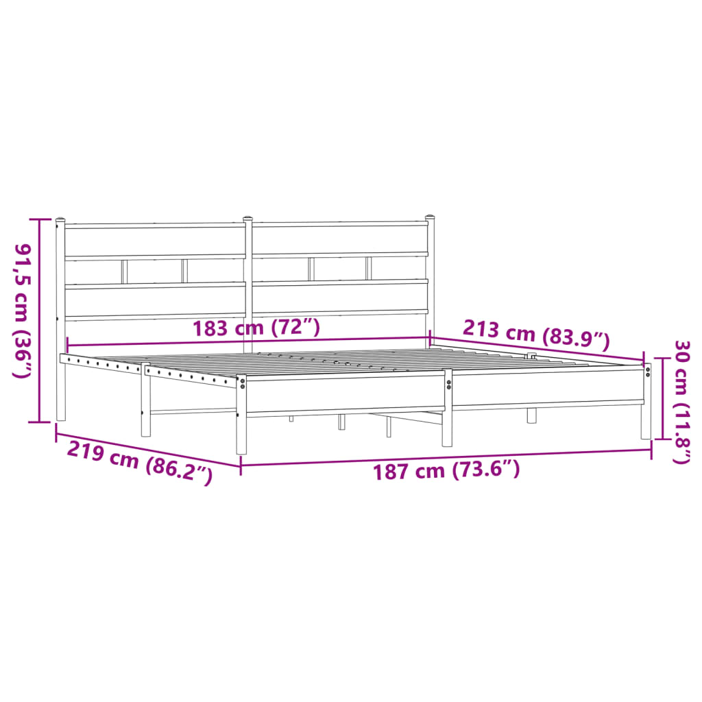 Bedframe zonder matras metaal bruin eikenkleur 183x213 cm is nu te koop bij PeponiXL, paradijselijk wonen!