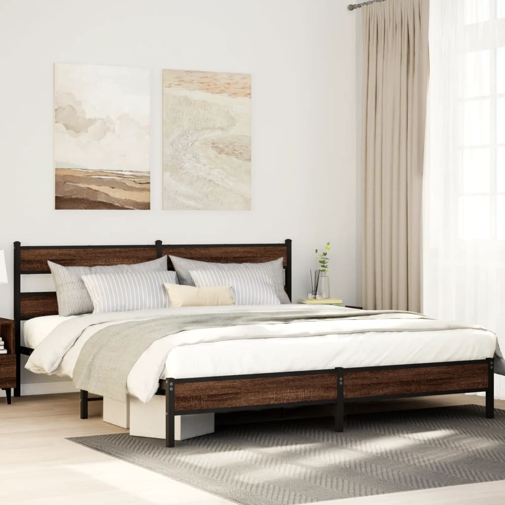Bedframe zonder matras metaal bruin eikenkleur 193x203 cm is nu te koop bij PeponiXL, paradijselijk wonen!