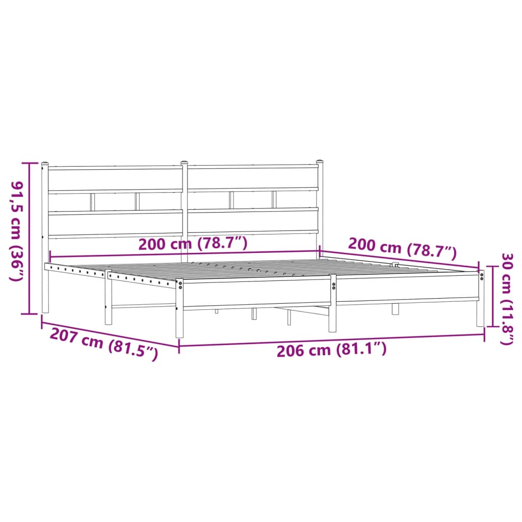 Bedframe zonder matras metaal bruin eikenkleurig 200x200 cm is nu te koop bij PeponiXL, paradijselijk wonen!