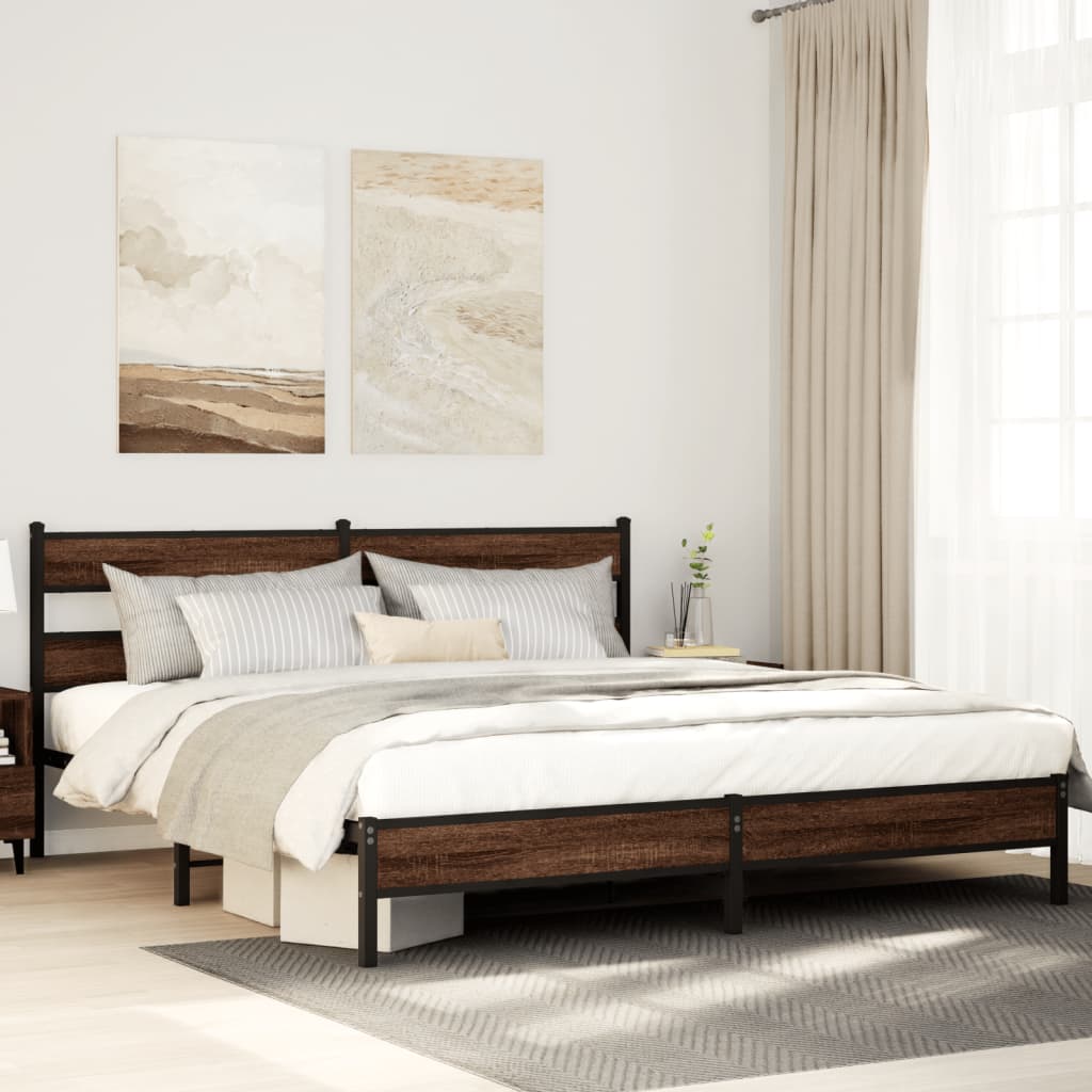Bedframe zonder matras metaal bruin eikenkleurig 200x200 cm is nu te koop bij PeponiXL, paradijselijk wonen!