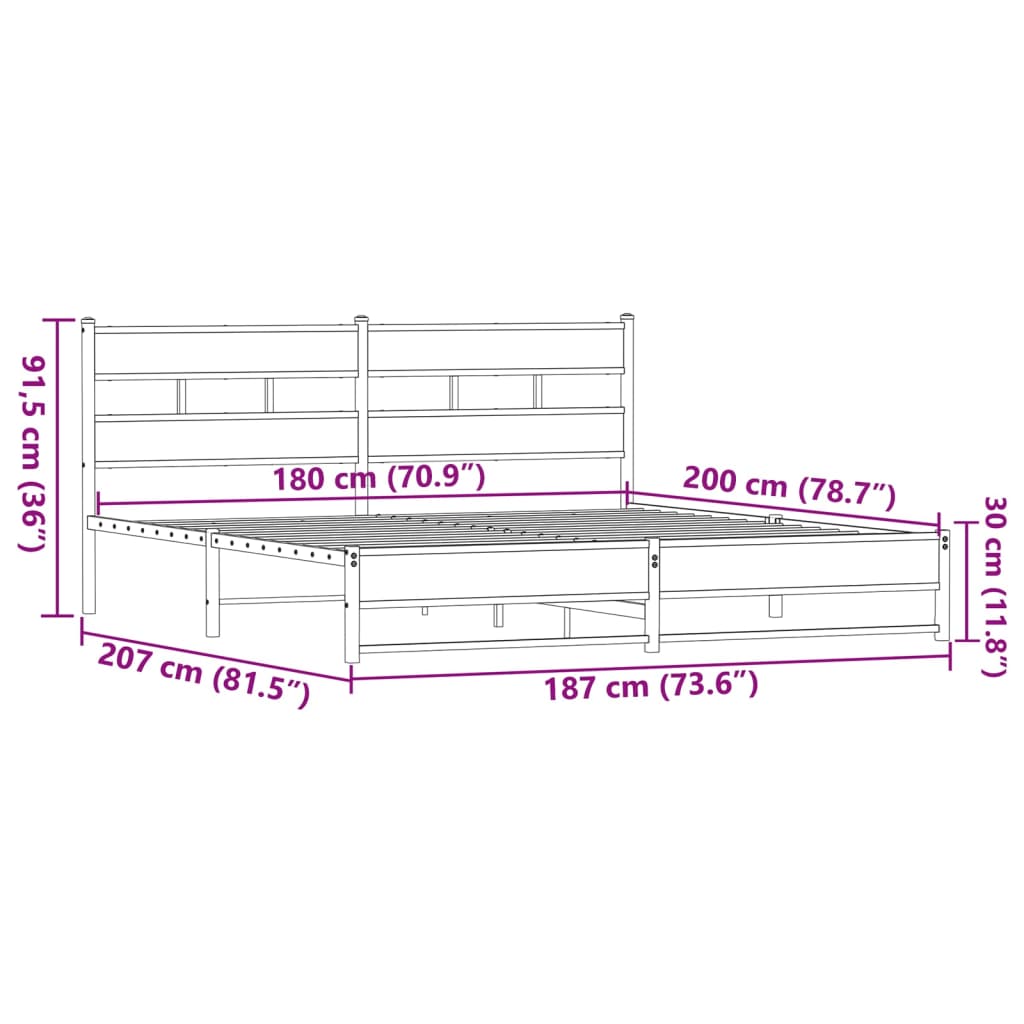 Bedframe zonder matras metaal bruin eikenkleur 180x200 cm is nu te koop bij PeponiXL, paradijselijk wonen!