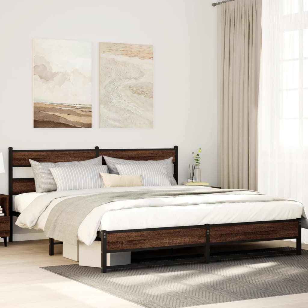 Bedframe zonder matras metaal bruin eikenkleur 183x213 cm is nu te koop bij PeponiXL, paradijselijk wonen!