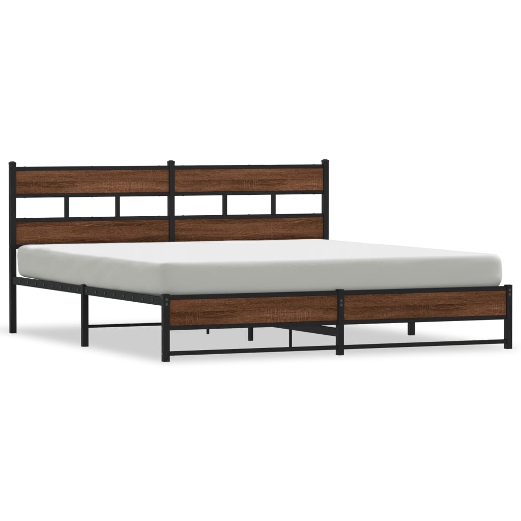 Bedframe zonder matras metaal bruin eikenkleur 193x203 cm is nu te koop bij PeponiXL, paradijselijk wonen!