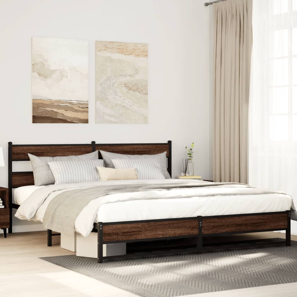 Bedframe zonder matras metaal bruin eikenkleurig 200x200 cm is nu te koop bij PeponiXL, paradijselijk wonen!