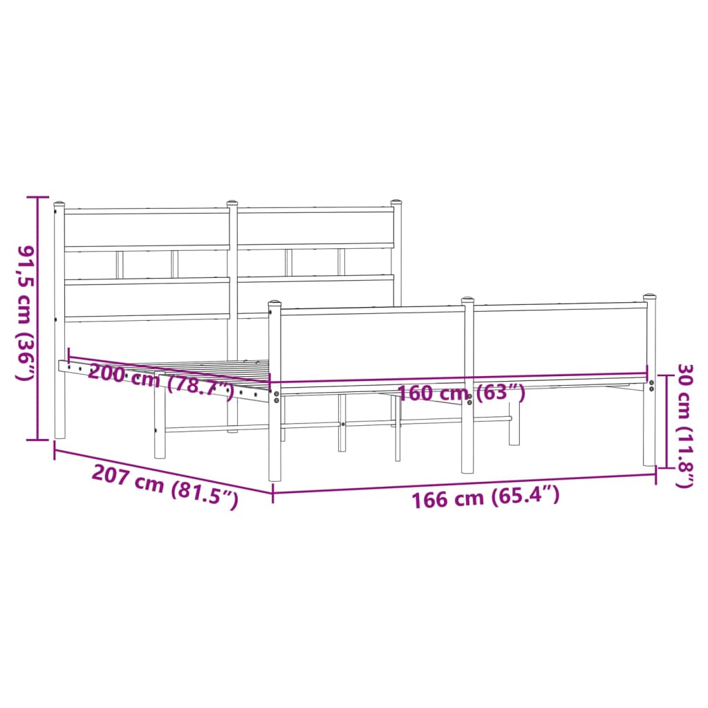 Bedframe zonder matras metaal bruin eikenkleurig 160x200 cm is nu te koop bij PeponiXL, paradijselijk wonen!