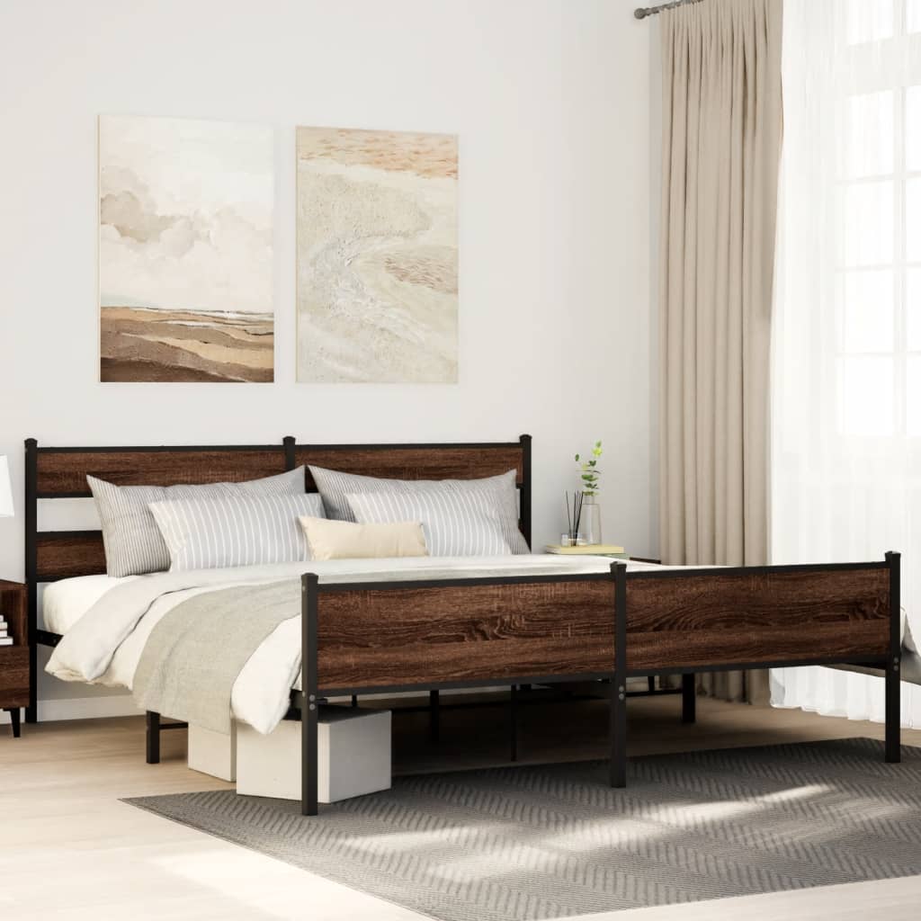 Bedframe zonder matras metaal bruin eikenkleur 180x200 cm is nu te koop bij PeponiXL, paradijselijk wonen!