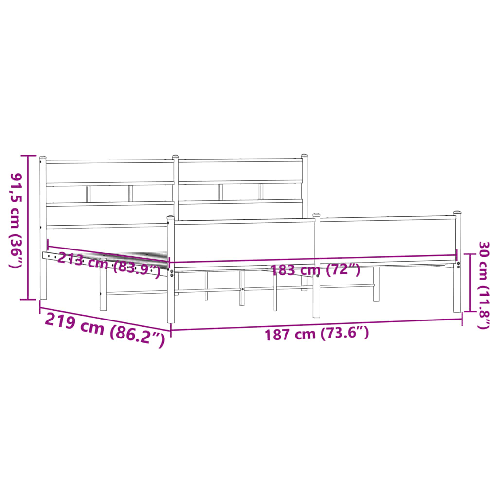 Bedframe zonder matras metaal bruin eikenkleur 183x213 cm is nu te koop bij PeponiXL, paradijselijk wonen!
