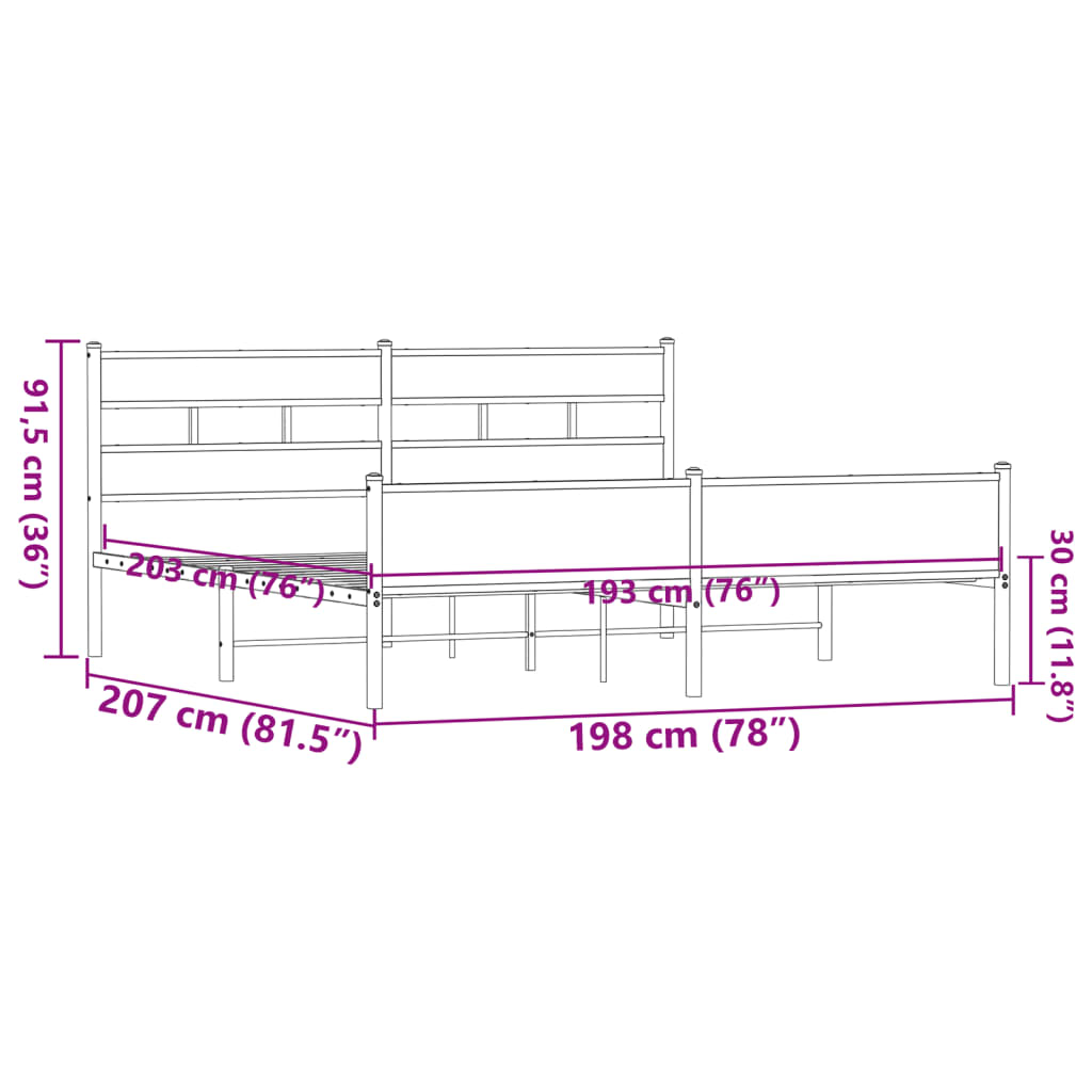 Bedframe zonder matras metaal bruin eikenkleur 193x203 cm is nu te koop bij PeponiXL, paradijselijk wonen!