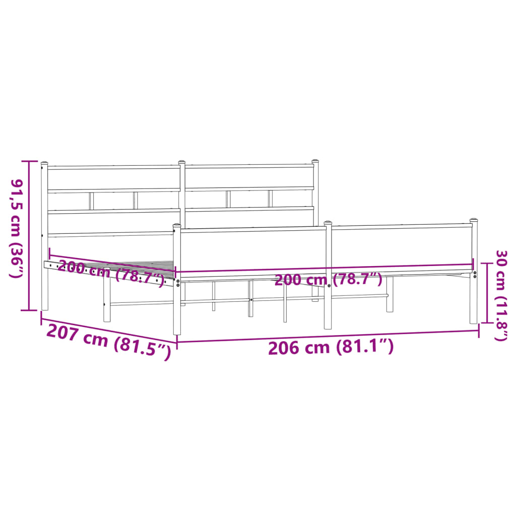 Bedframe zonder matras metaal bruin eikenkleurig 200x200 cm is nu te koop bij PeponiXL, paradijselijk wonen!