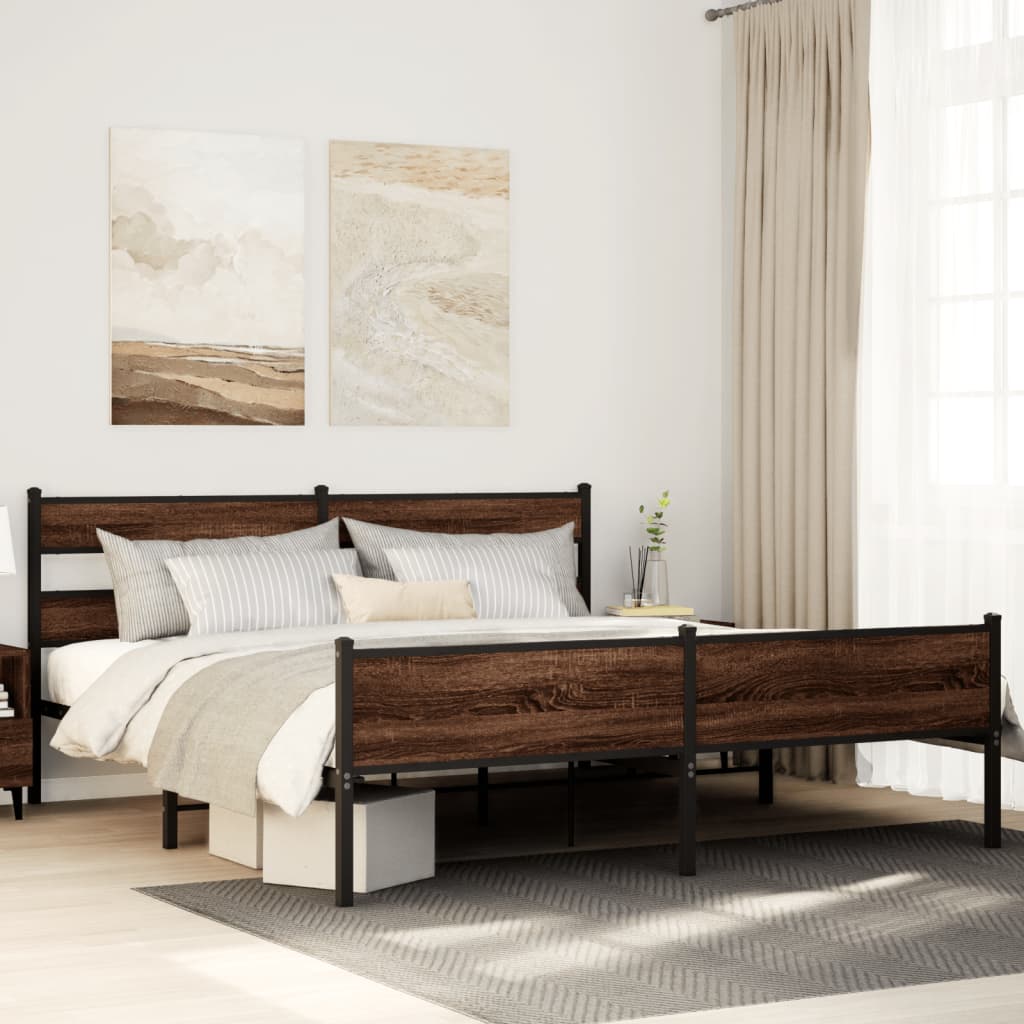 Bedframe zonder matras metaal bruin eikenkleurig 200x200 cm is nu te koop bij PeponiXL, paradijselijk wonen!