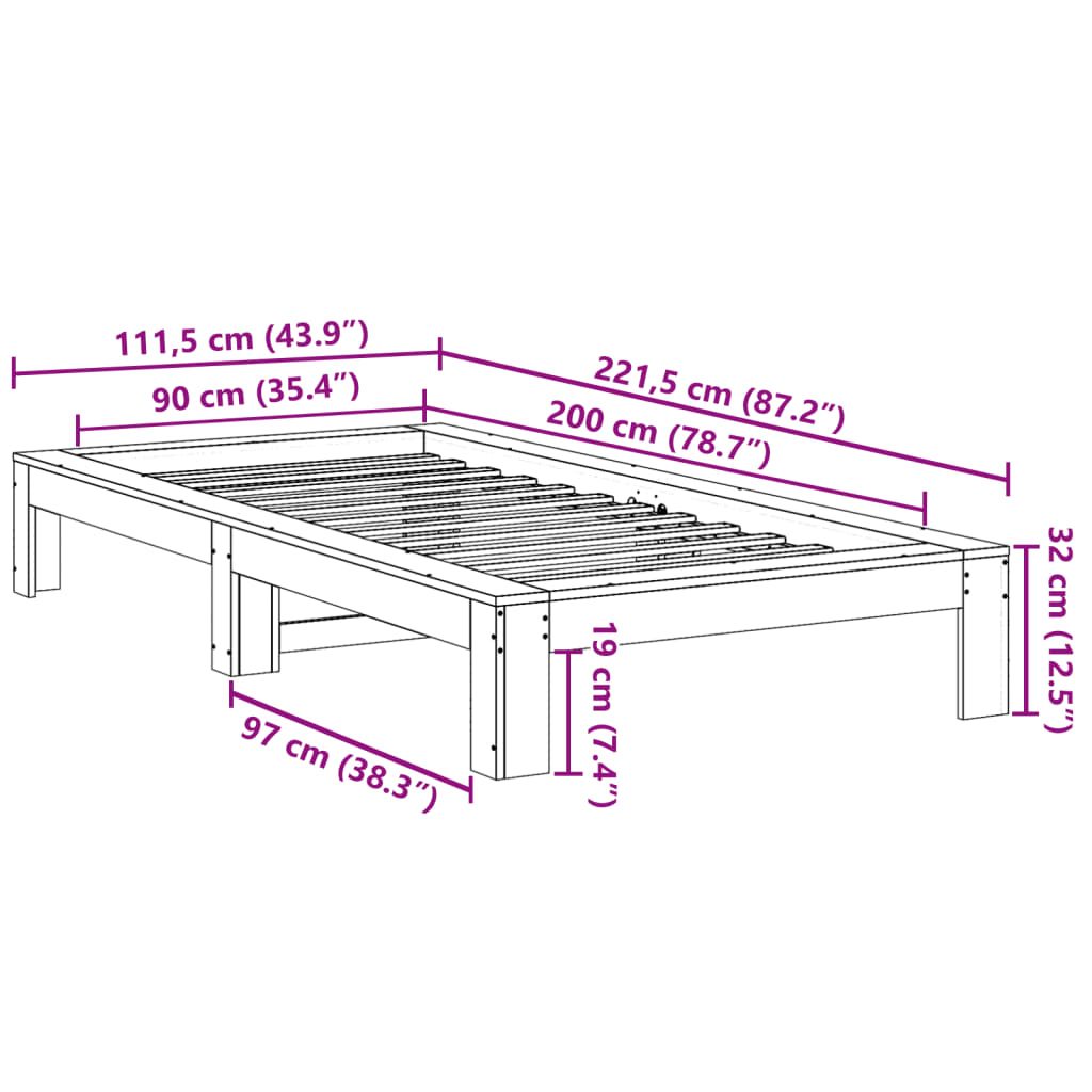Bedframe zonder matras massief grenenhout wasbruin 90x200 cm is nu te koop bij PeponiXL, paradijselijk wonen!