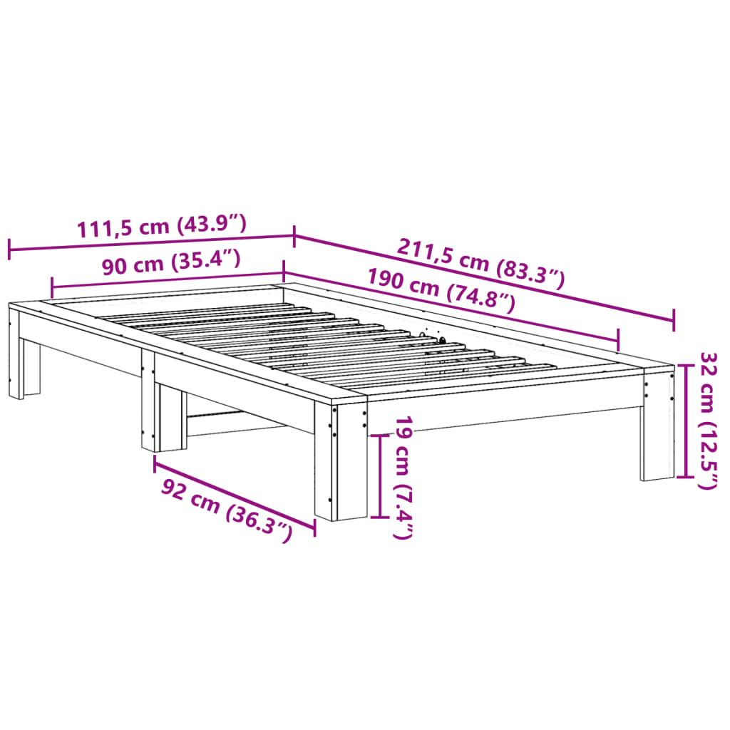 Bedframe zonder matras massief grenenhout wit 90x190 cm is nu te koop bij PeponiXL, paradijselijk wonen!
