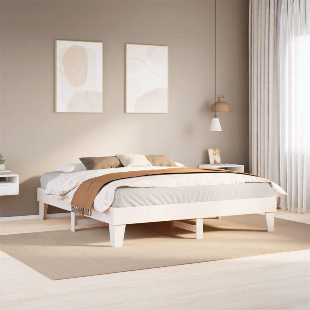 Bedframe zonder matras massief grenenhout wit 200x200 cm is nu te koop bij PeponiXL, paradijselijk wonen!