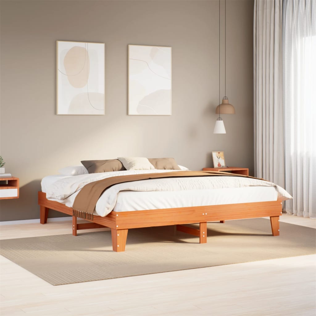 Bedframe zonder matras massief grenenhout wasbruin 200x200 cm is nu te koop bij PeponiXL, paradijselijk wonen!