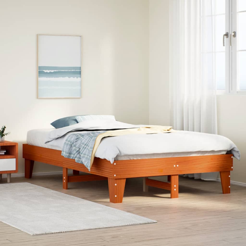 Bedframe zonder matras massief grenenhout wasbruin 135x190 cm is nu te koop bij PeponiXL, paradijselijk wonen!