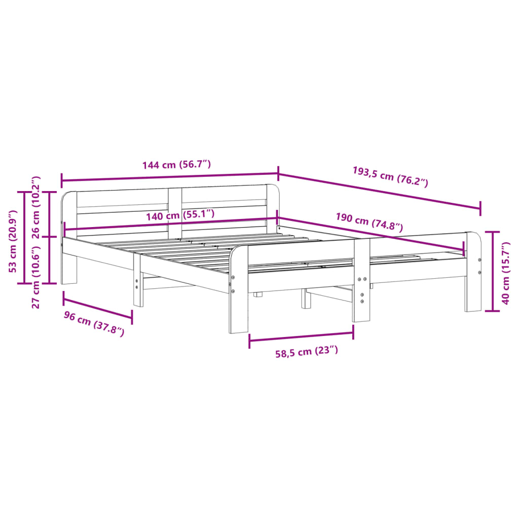 Bedframe zonder matras massief grenenhout wit 140x190 cm is nu te koop bij PeponiXL, paradijselijk wonen!