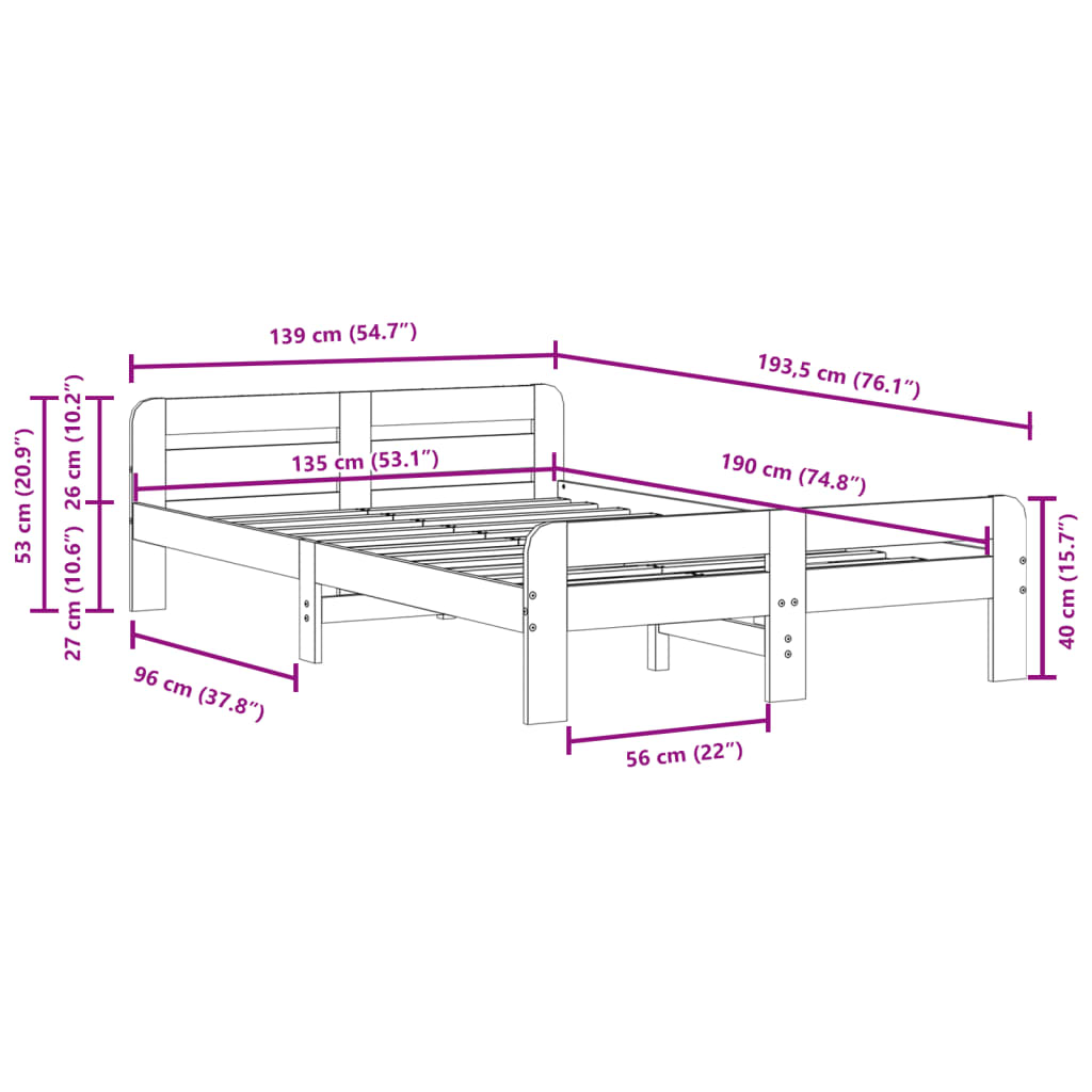 Bedframe zonder matras massief grenenhout wasbruin 135x190 cm is nu te koop bij PeponiXL, paradijselijk wonen!