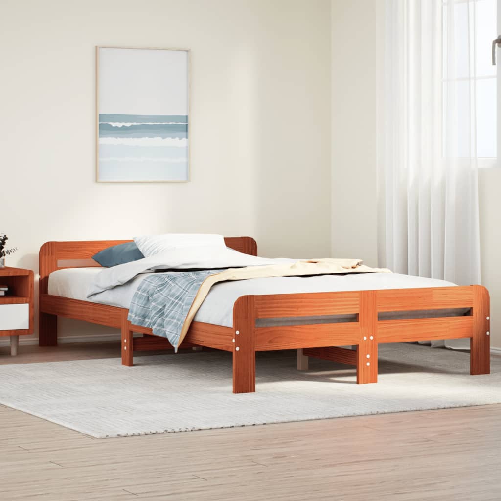 Bedframe zonder matras massief grenenhout wasbruin 135x190 cm is nu te koop bij PeponiXL, paradijselijk wonen!
