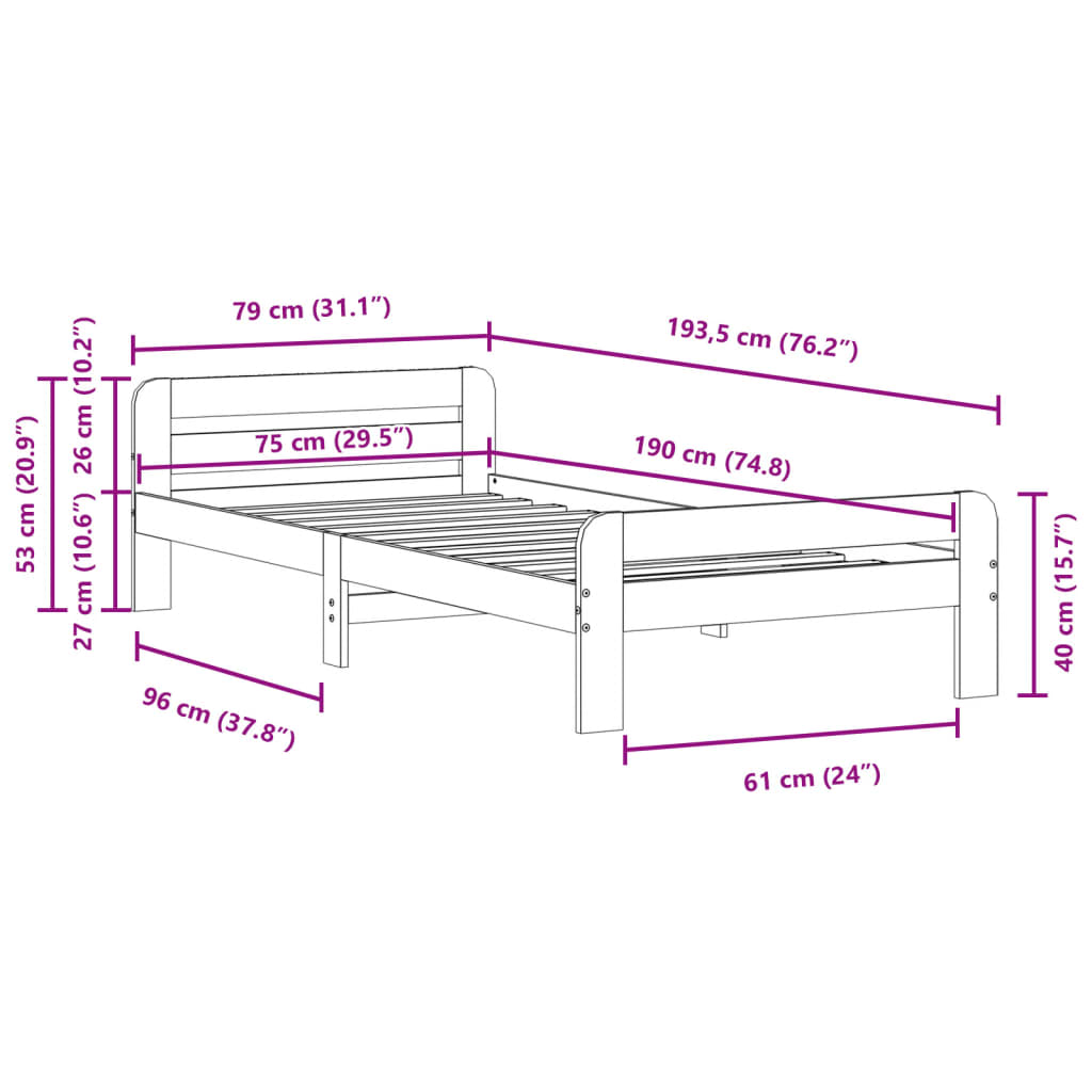 Bedframe zonder matras massief grenenhout wasbruin 75x190 cm is nu te koop bij PeponiXL, paradijselijk wonen!