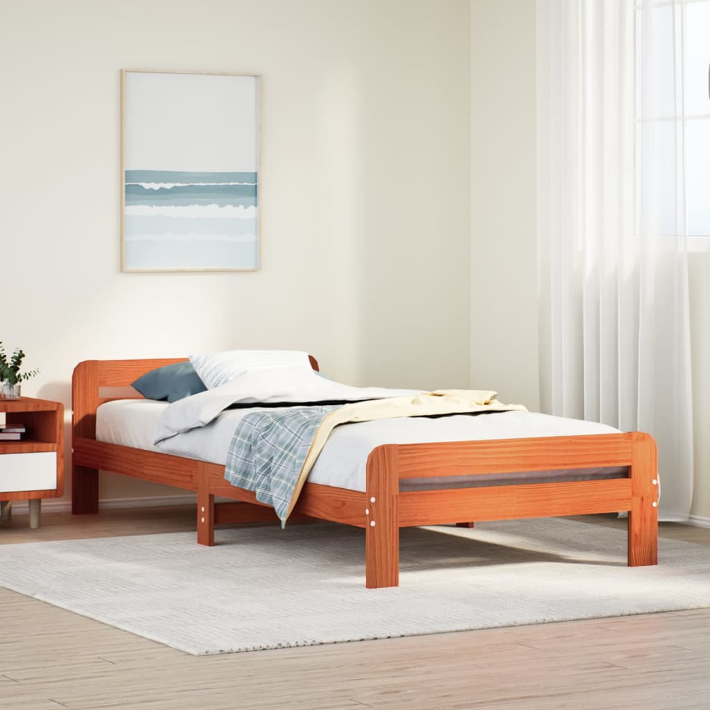 Bedframe zonder matras massief grenenhout wasbruin 75x190 cm is nu te koop bij PeponiXL, paradijselijk wonen!