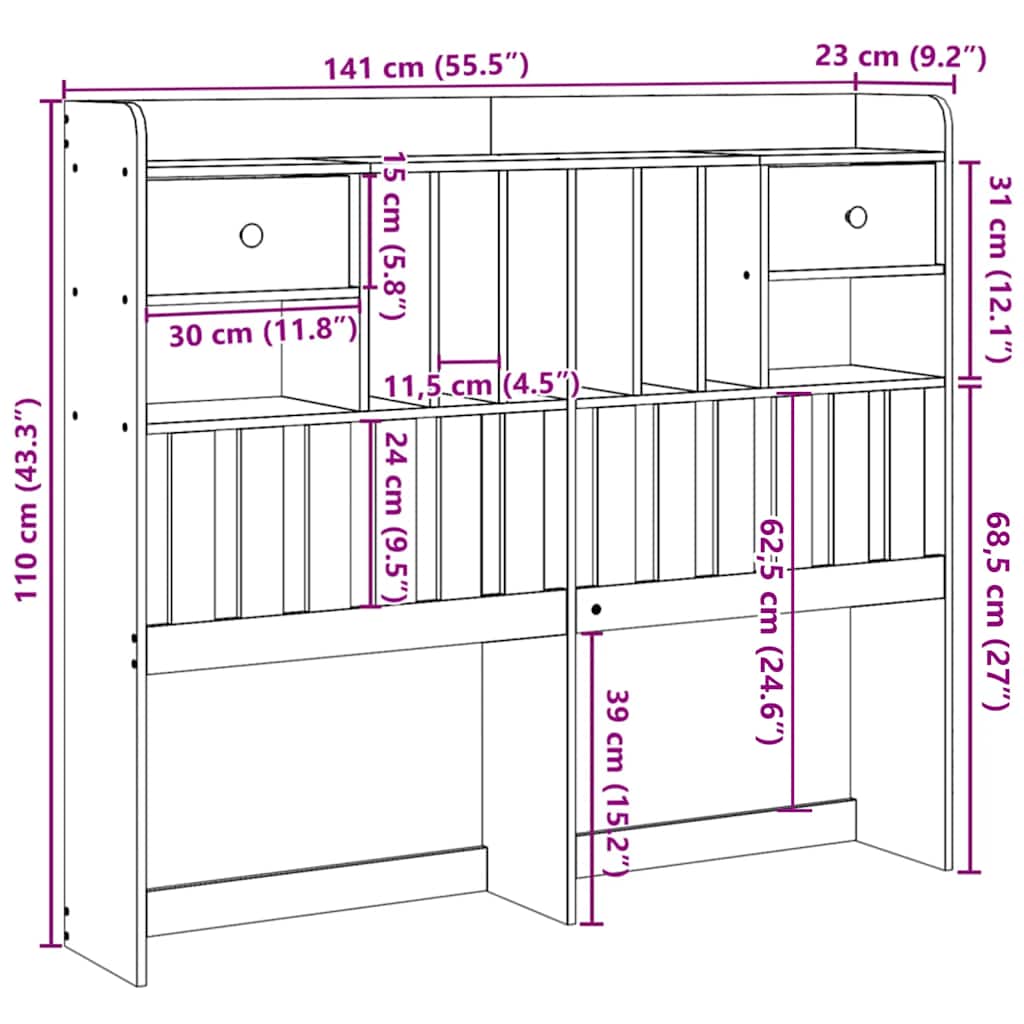 Hoofdbord met opbergruimte 135 cm massief grenenhout wasbruin is nu te koop bij PeponiXL, paradijselijk wonen!