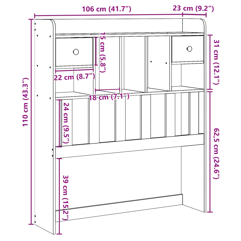 Hoofdbord met opbergruimte 100 cm massief grenenhout wasbruin is nu te koop bij PeponiXL, paradijselijk wonen!