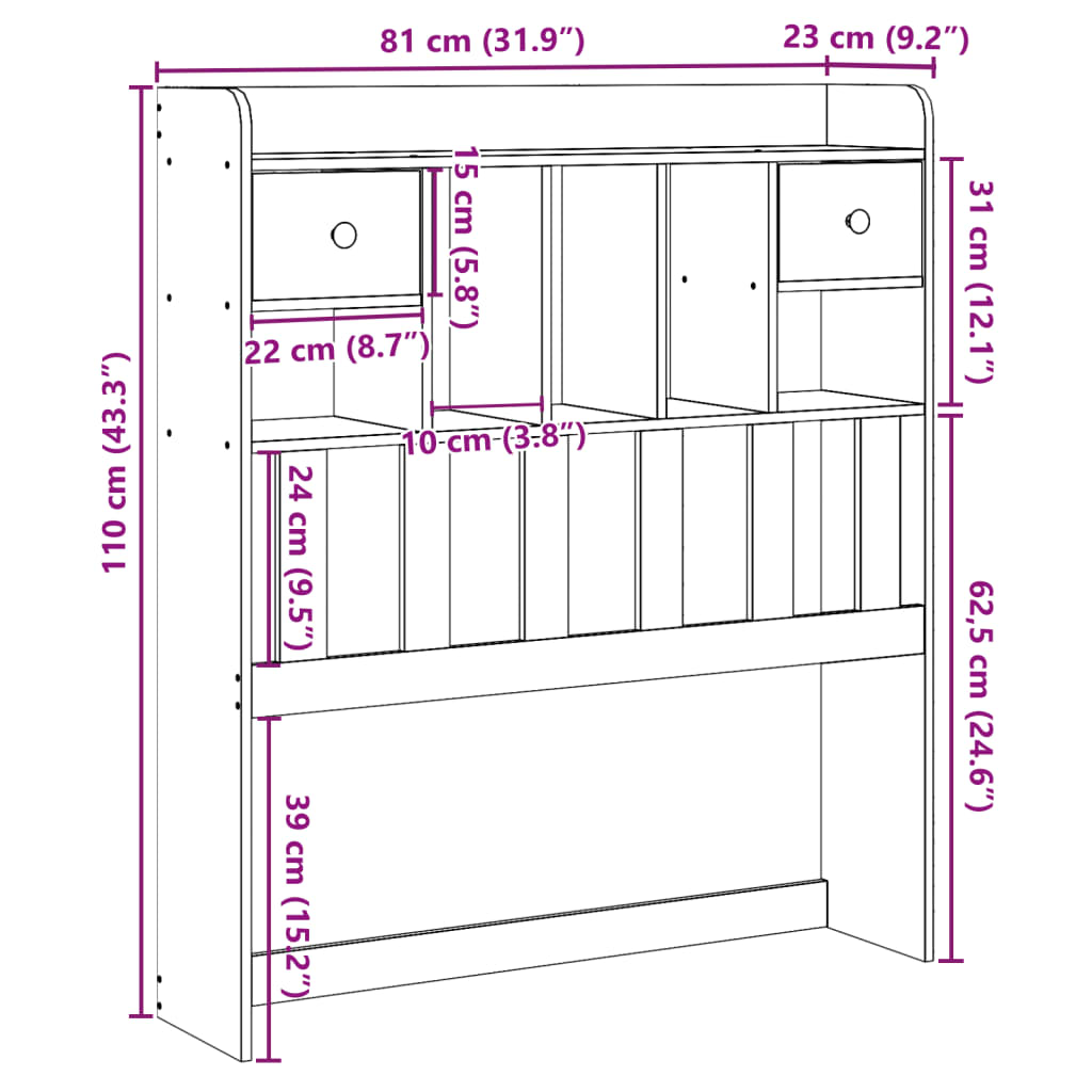 Hoofdbord met opbergruimte 75 cm massief grenenhout is nu te koop bij PeponiXL, paradijselijk wonen!