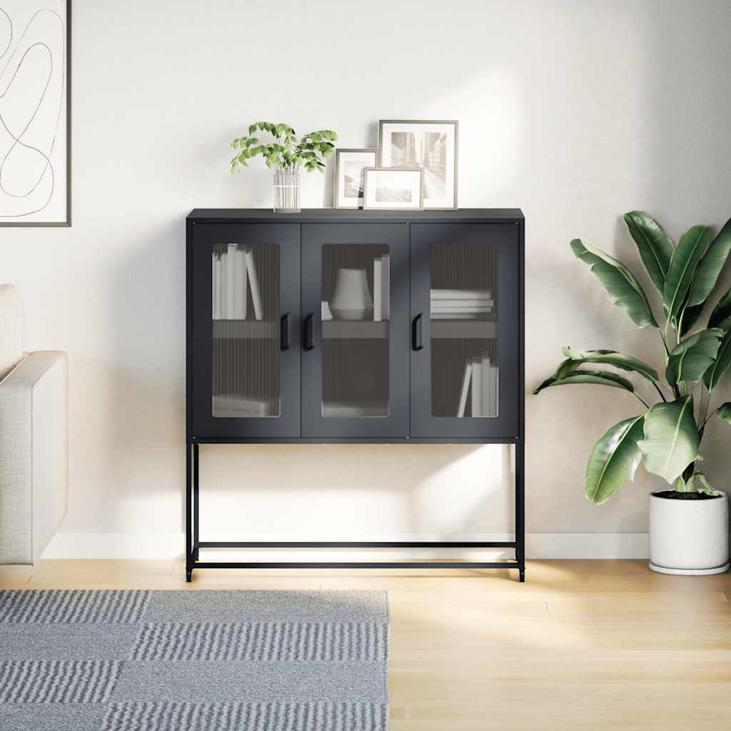 Dressoir 100,5x39x107 cm koudgewalst staal zwart is nu te koop bij PeponiXL, paradijselijk wonen!