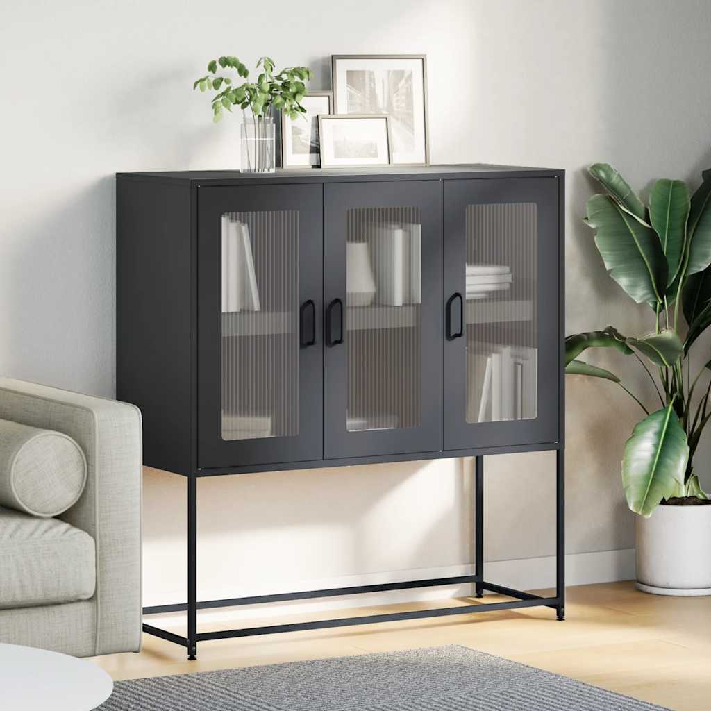 Dressoir 100,5x39x107 cm koudgewalst staal zwart is nu te koop bij PeponiXL, paradijselijk wonen!