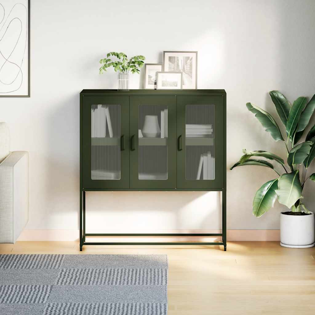 Dressoir 100,5x39x107 cm koudgewalst staal olijfgroen is nu te koop bij PeponiXL, paradijselijk wonen!