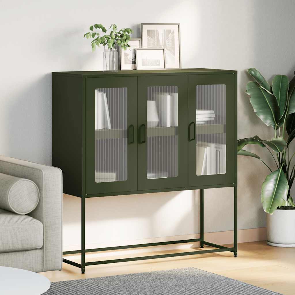 Dressoir 100,5x39x107 cm koudgewalst staal olijfgroen is nu te koop bij PeponiXL, paradijselijk wonen!
