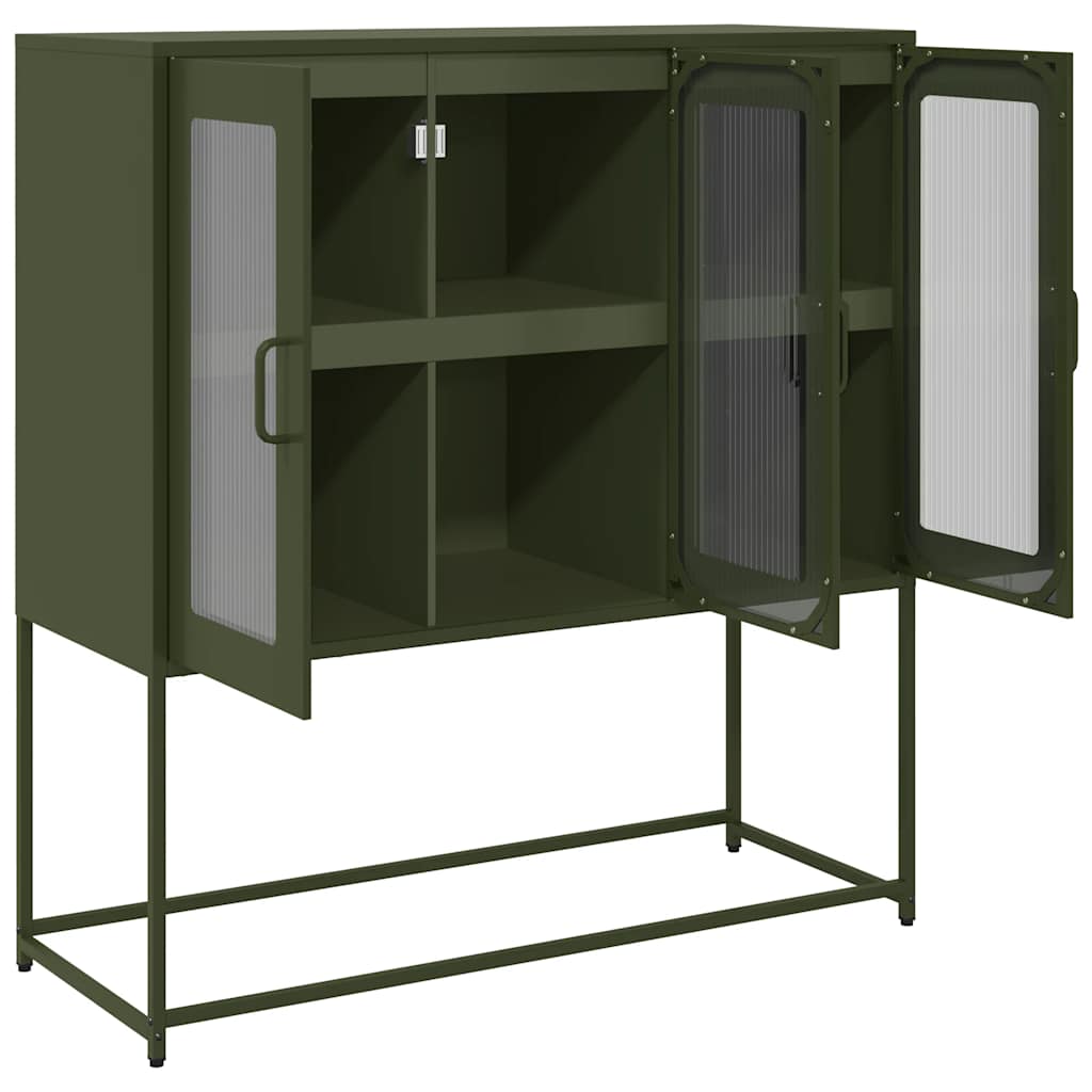 Dressoir 100,5x39x107 cm koudgewalst staal olijfgroen is nu te koop bij PeponiXL, paradijselijk wonen!