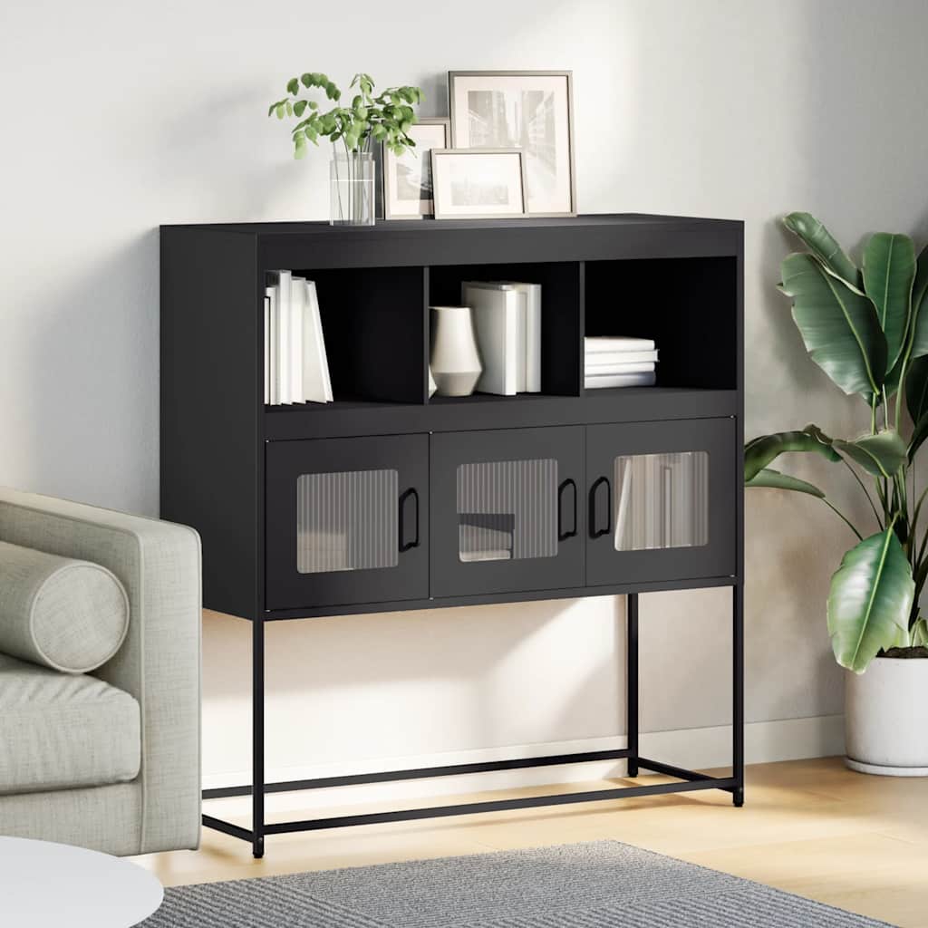 Dressoir 100,5x39x107 cm koudgewalst staal zwart is nu te koop bij PeponiXL, paradijselijk wonen!