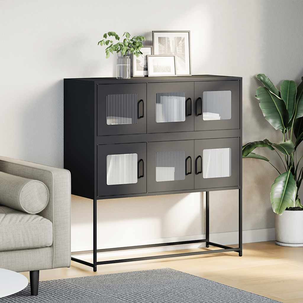 Dressoir 100,5x39x107 cm koudgewalst staal zwart is nu te koop bij PeponiXL, paradijselijk wonen!